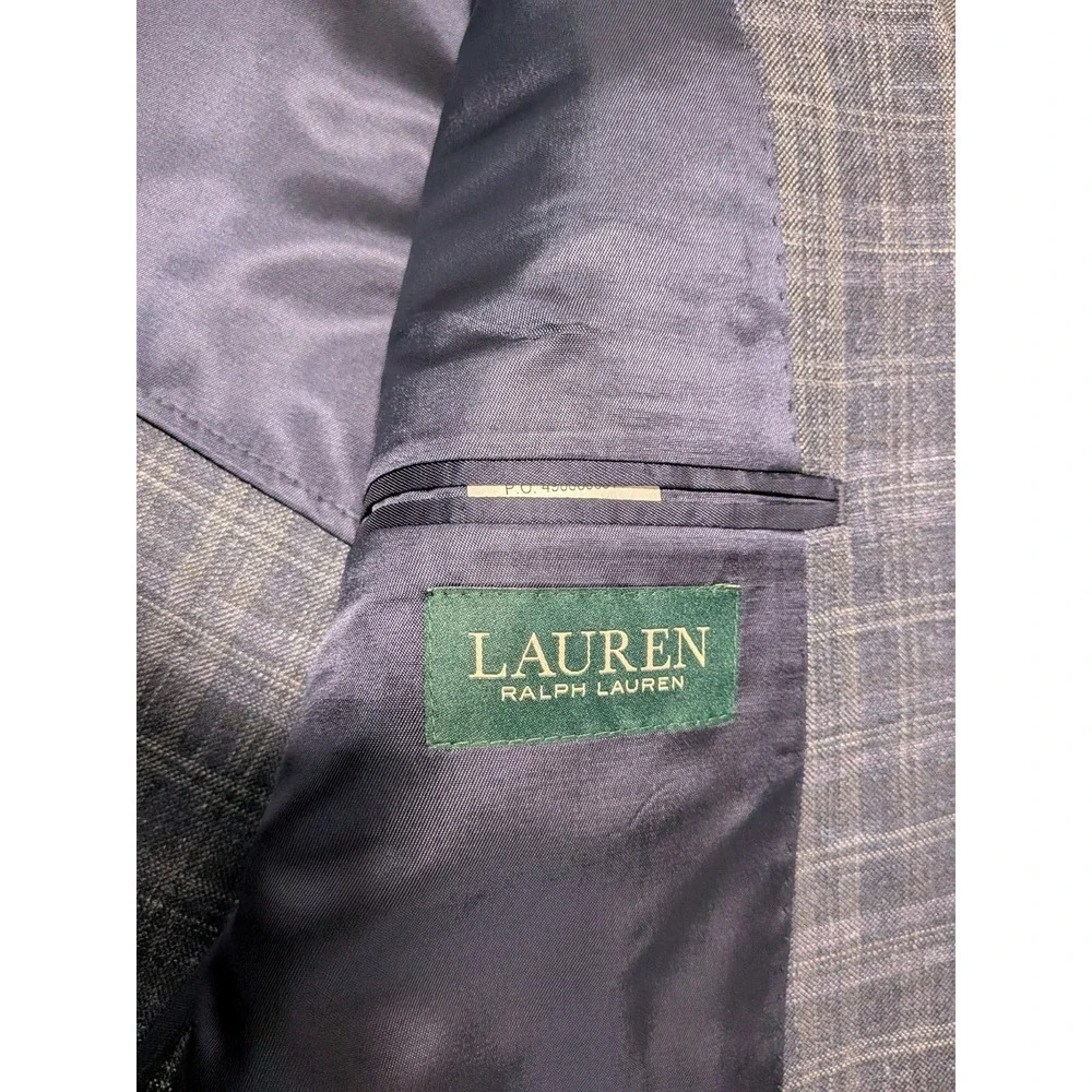 Lauren Ralph‎ Lauren Men's Blue Tartan Plaid Wool Silk Linen Blazer Size 42L